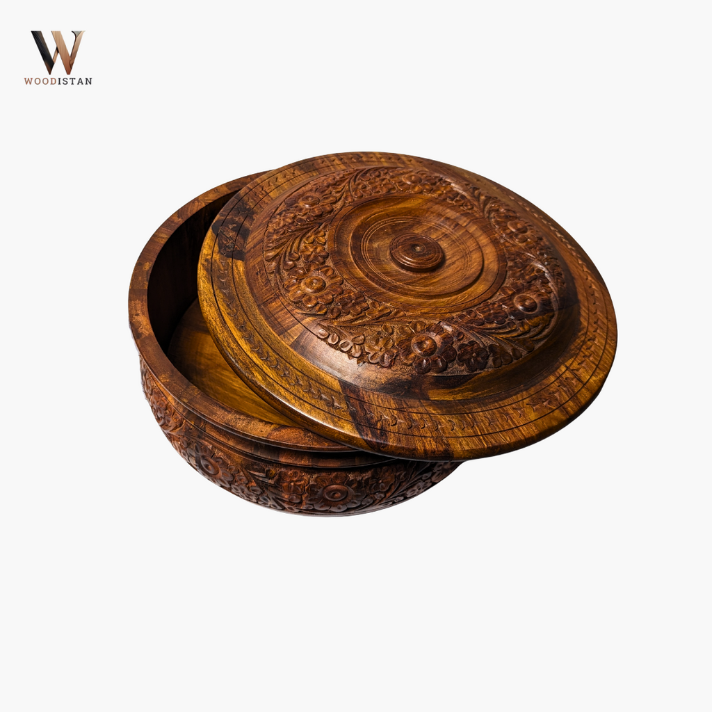 Handmade Wooden Chapati Hotpot with Carving Art