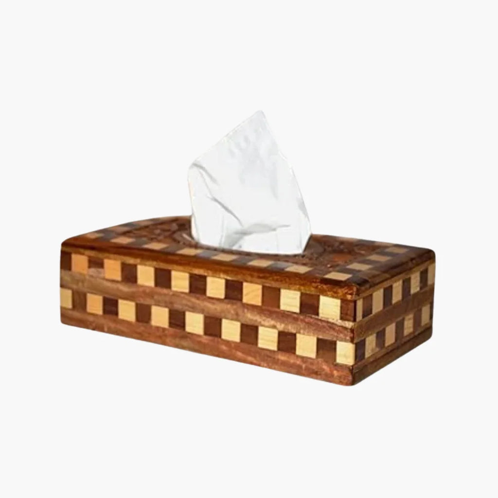 Wooden Checkered Tissue Box Holder