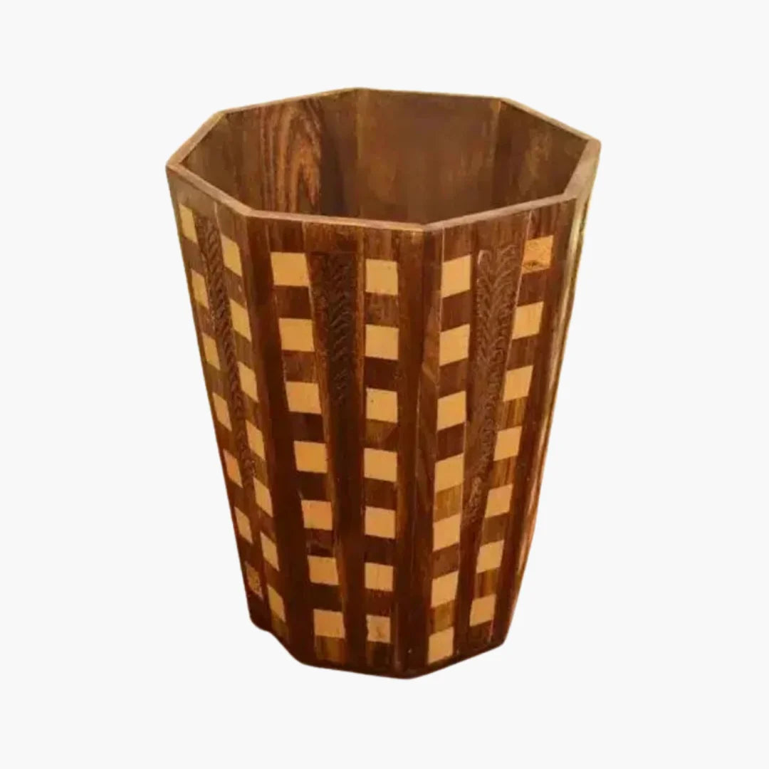 Wooden Checkered Dustbin