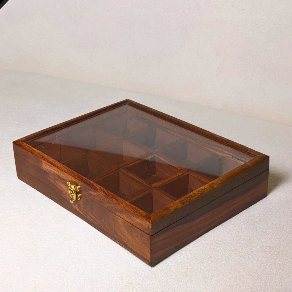 12 Portion Handmade Natural Wood Spices Box