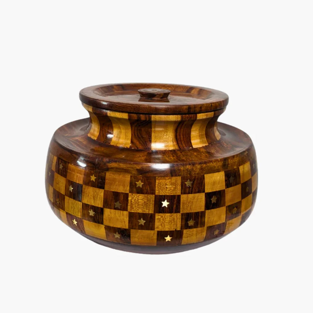 Handmade Wooden Daig Style Chapati Hotpot with Checkered Pattern