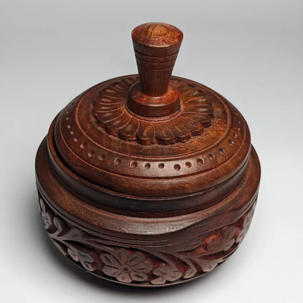 Hand Carved Wooden Candy Jar with Lid