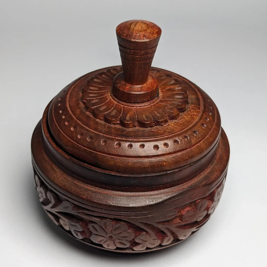 Hand Carved Wooden Candy Jar with Lid