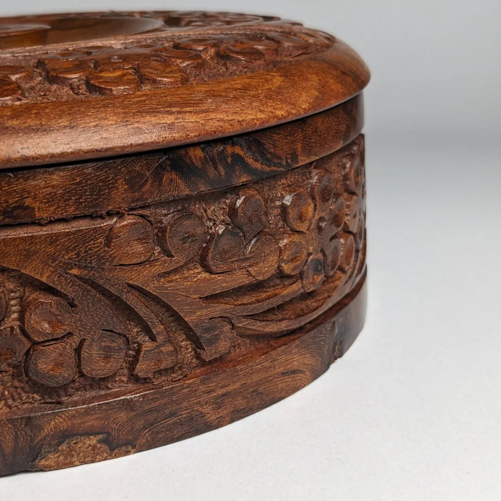 Hand-Carved Wooden Sugar Pot with Lid & Spoon