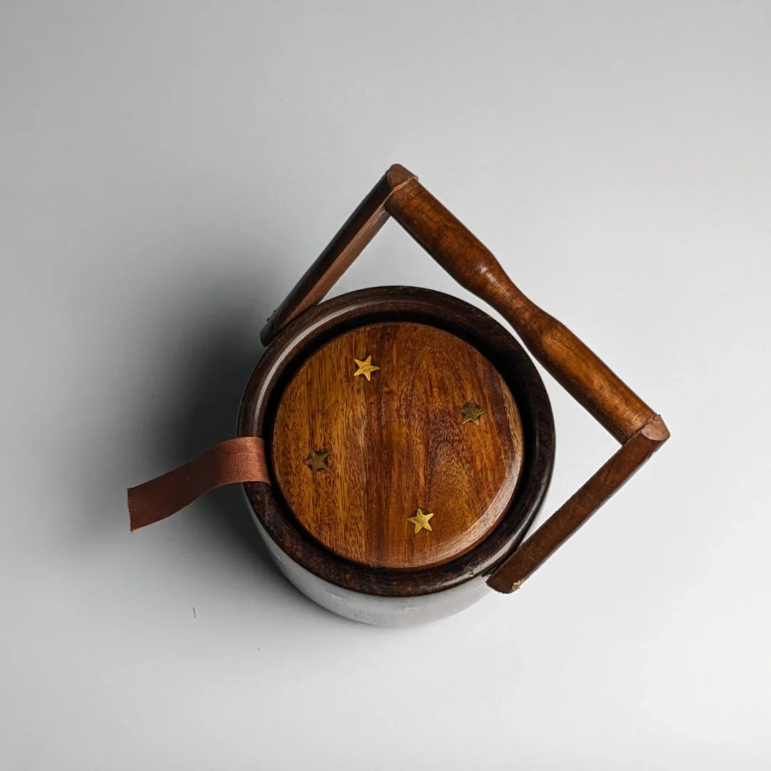 Wooden Tea Coaster Set with Bucket