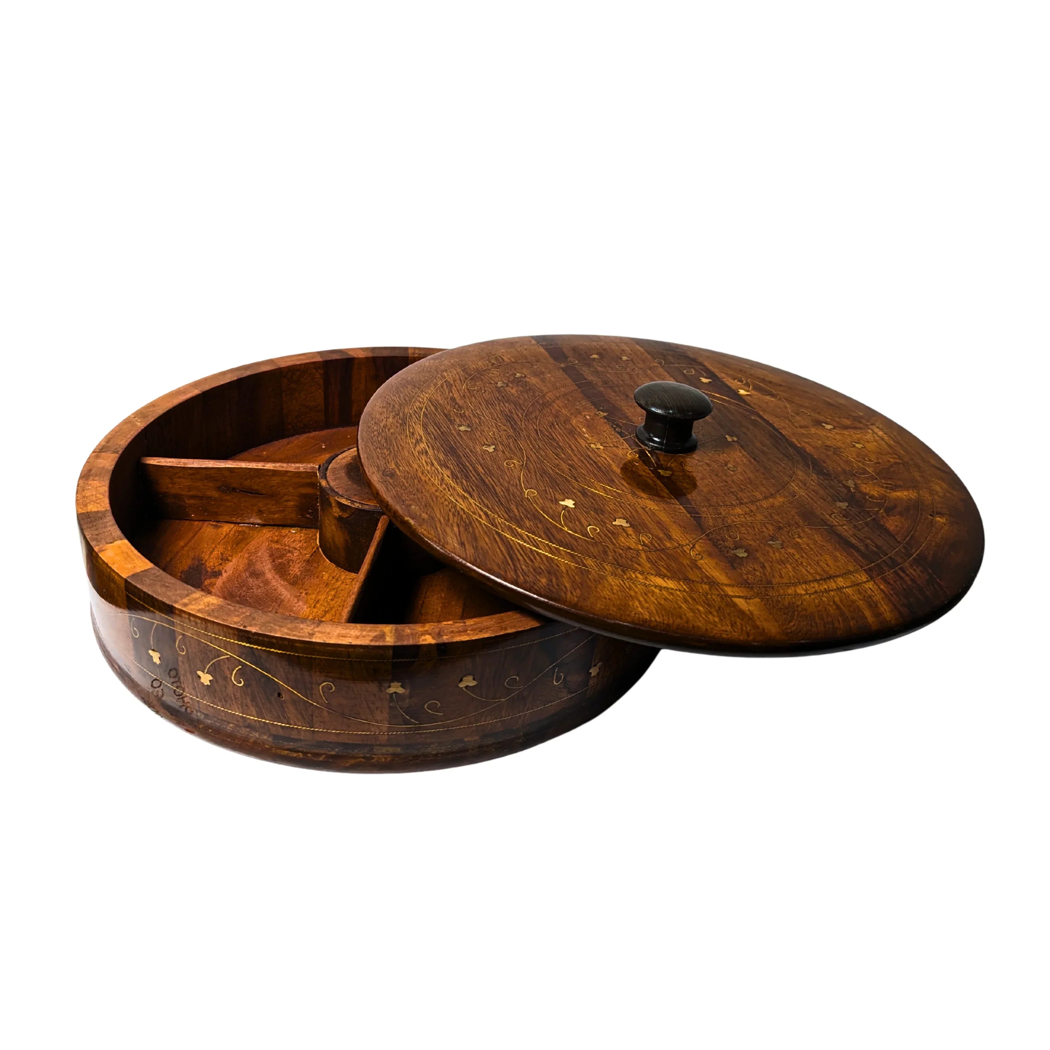 Wooden Dry Fruit Box with Brass Decor