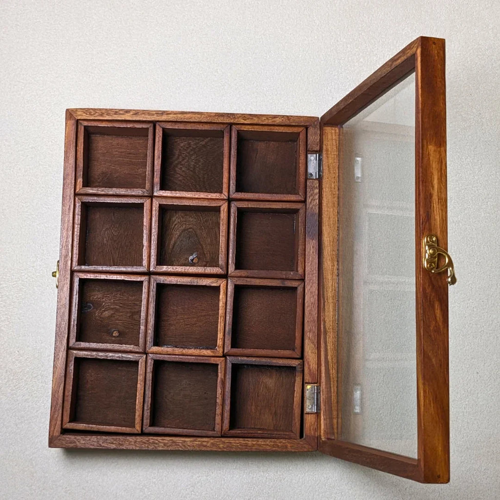 12 Portion Handmade Natural Wood Spices Box