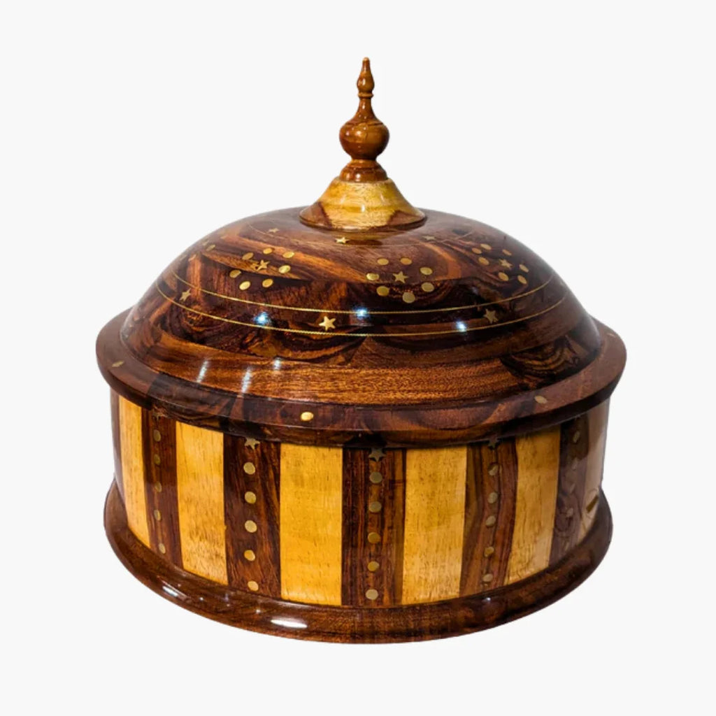 Handmade Wooden Dome Striped Hotpot with Steel Bowl