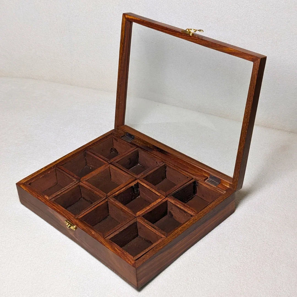 12 Portion Handmade Natural Wood Spices Box