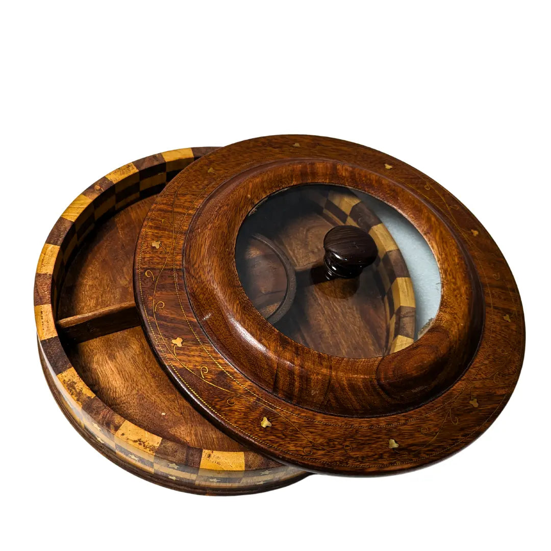 Handcrafted Wooden Dry Fruit Box - Checkered Design