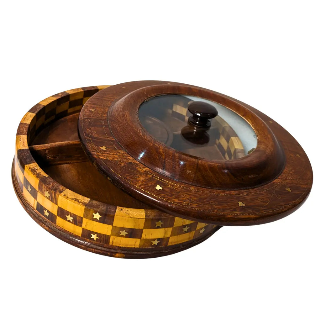 Handcrafted Wooden Dry Fruit Box - Checkered Design