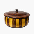 Handmade Wooden Striped Chapati Hotpot with Brass Artistry