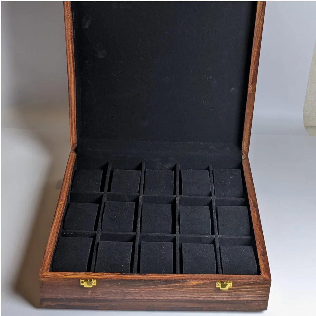 Wooden Watch Box with Plain Top, Plain Design & Shape-Holding Cushions – Organizer for 15 Watches