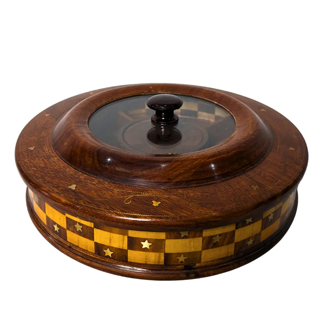 Handcrafted Wooden Dry Fruit Box - Checkered Design