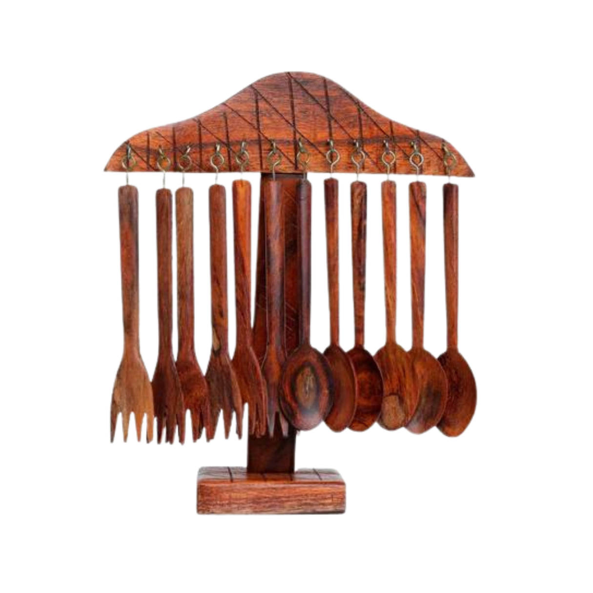 Wooden Spoon & Fork Set with Stand
