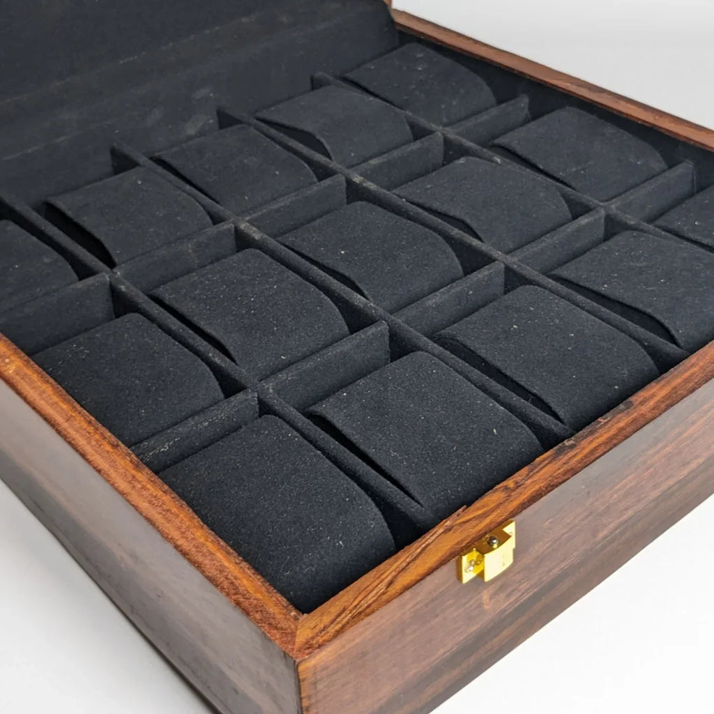 Wooden Watch Box with Plain Top, Plain Design & Shape-Holding Cushions – Organizer for 15 Watches