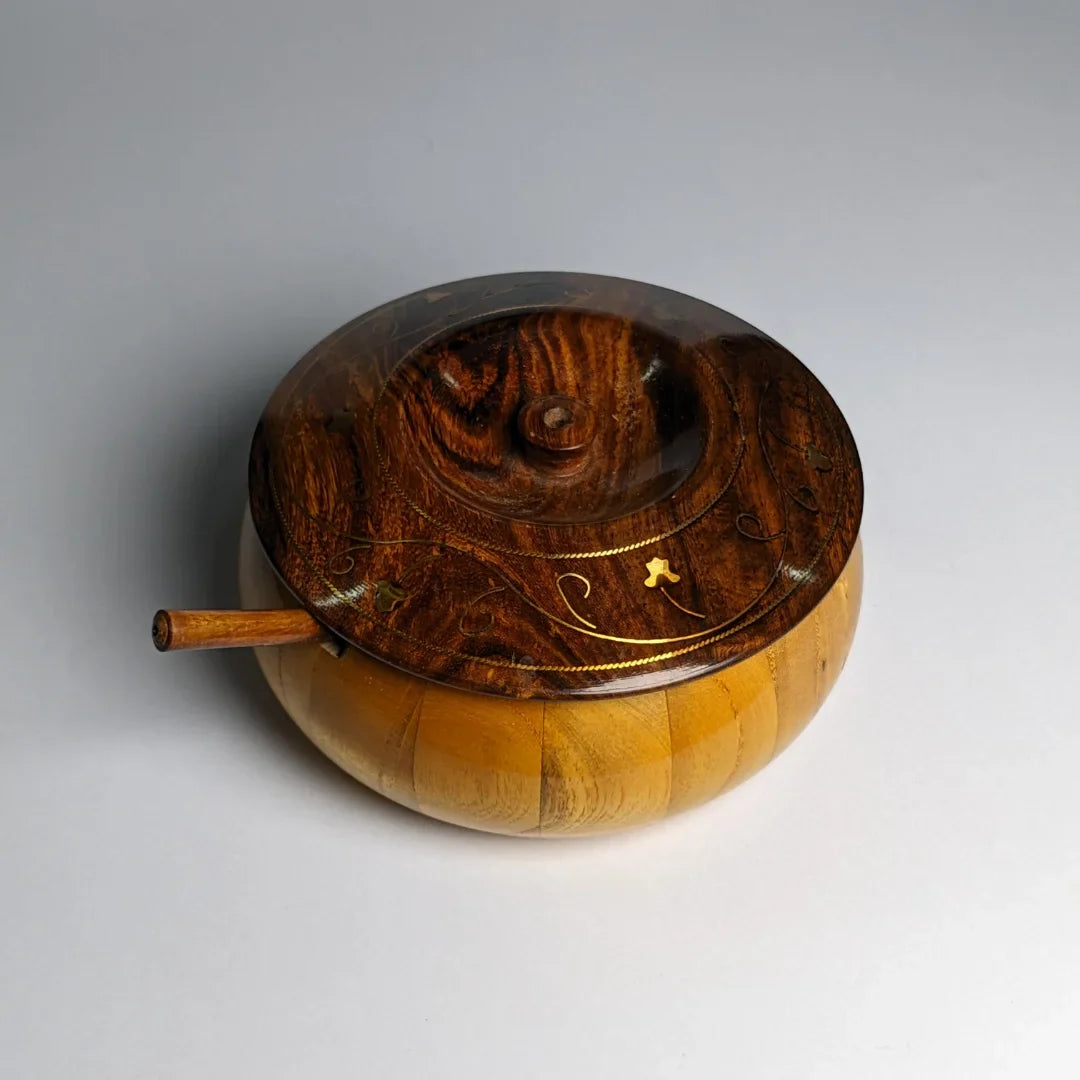 Handcrafted Wooden Sugar Pot with Lid & Spoon