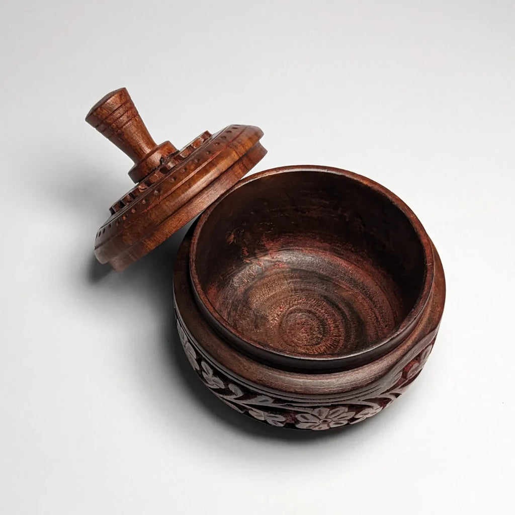 Hand Carved Wooden Candy Jar with Lid