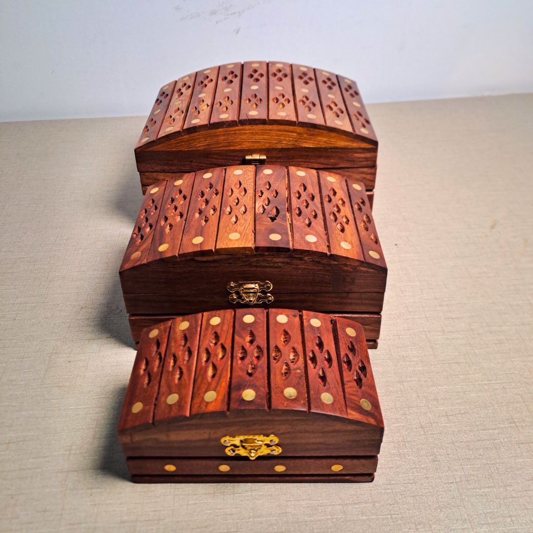 Set of 3 Wooden Jewelry Boxes "Heritage Chest Trio"
