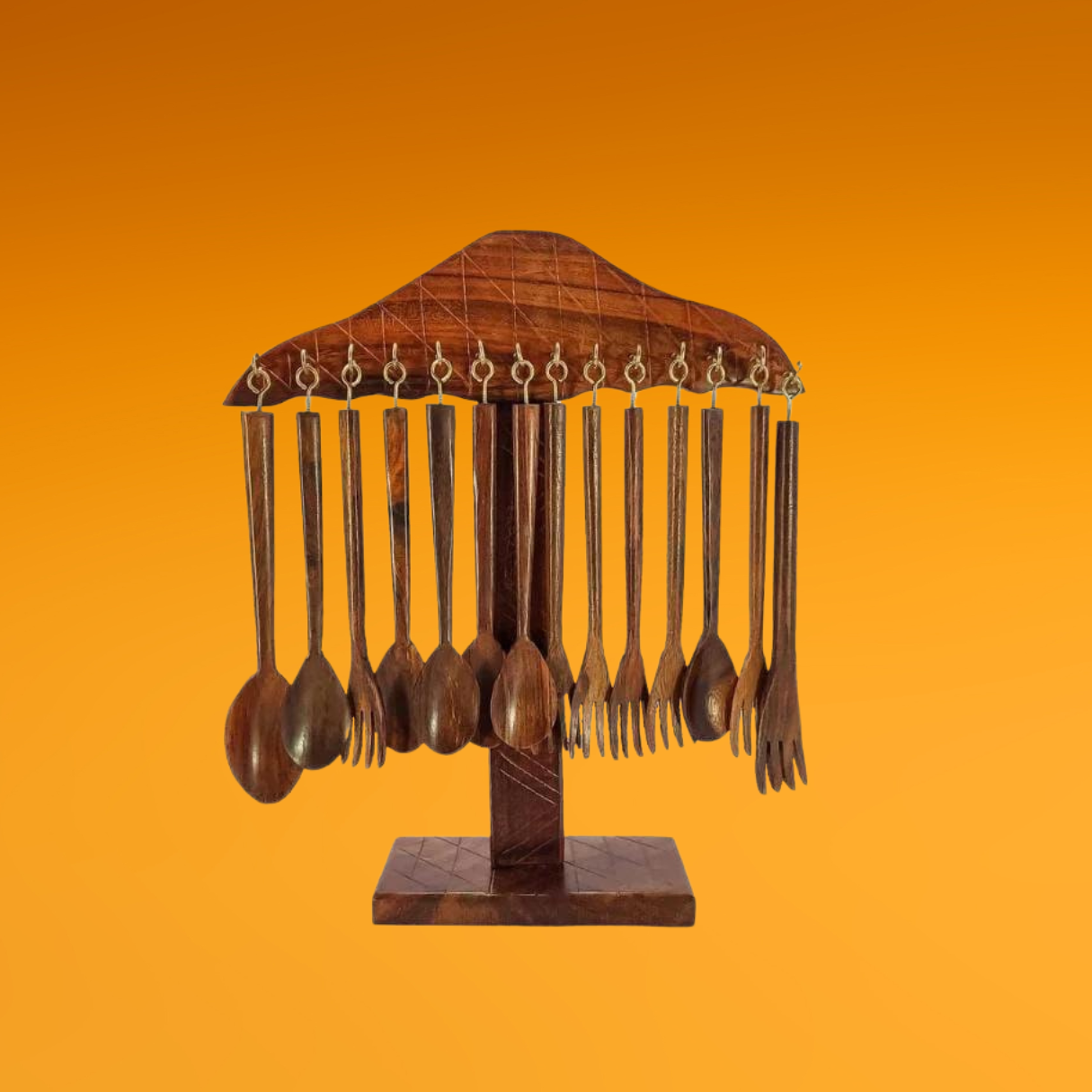 Wooden Spoon & Fork Set with Stand