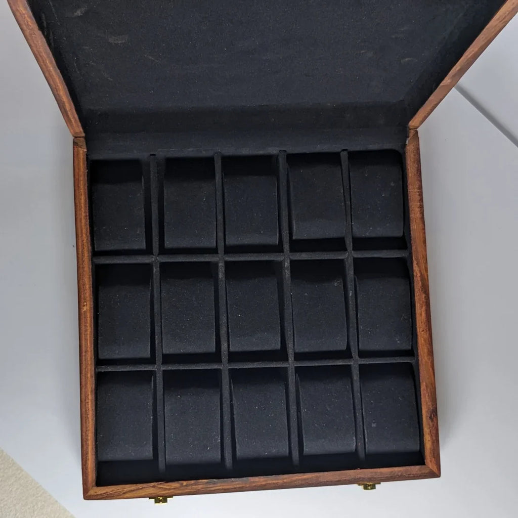 Wooden Watch Box with Plain Top, Plain Design & Shape-Holding Cushions – Organizer for 15 Watches
