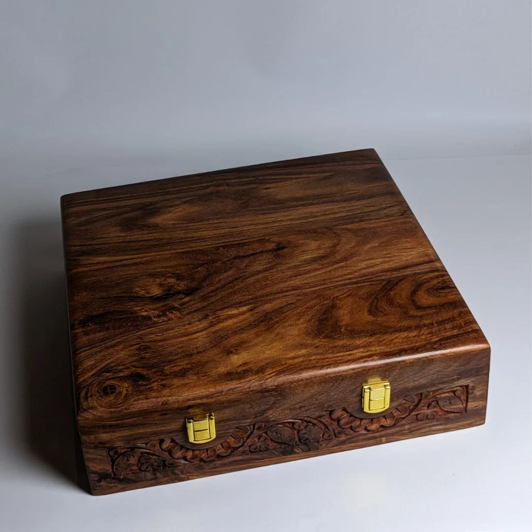 Wooden Watch Box with Plain Top, Carving Art & Shape-Holding Cushions – Organizer for 15 Watches