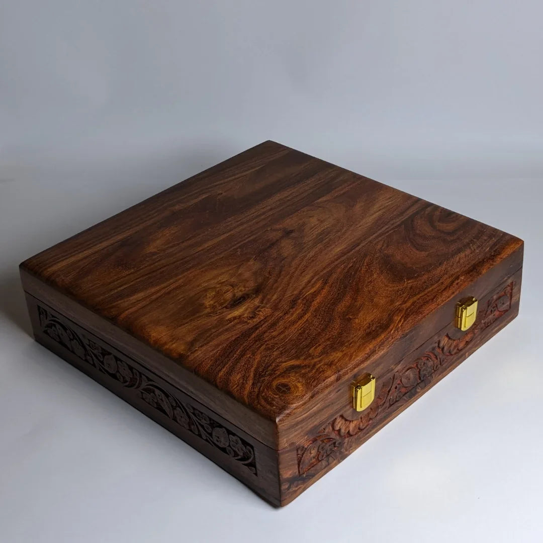 Wooden Watch Box with Plain Top, Carving Art & Shape-Holding Cushions – Organizer for 15 Watches