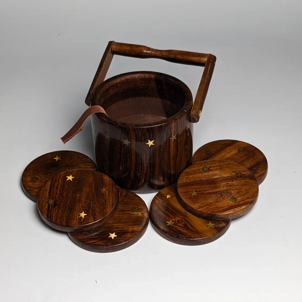 Wooden Tea Coaster Set with Bucket