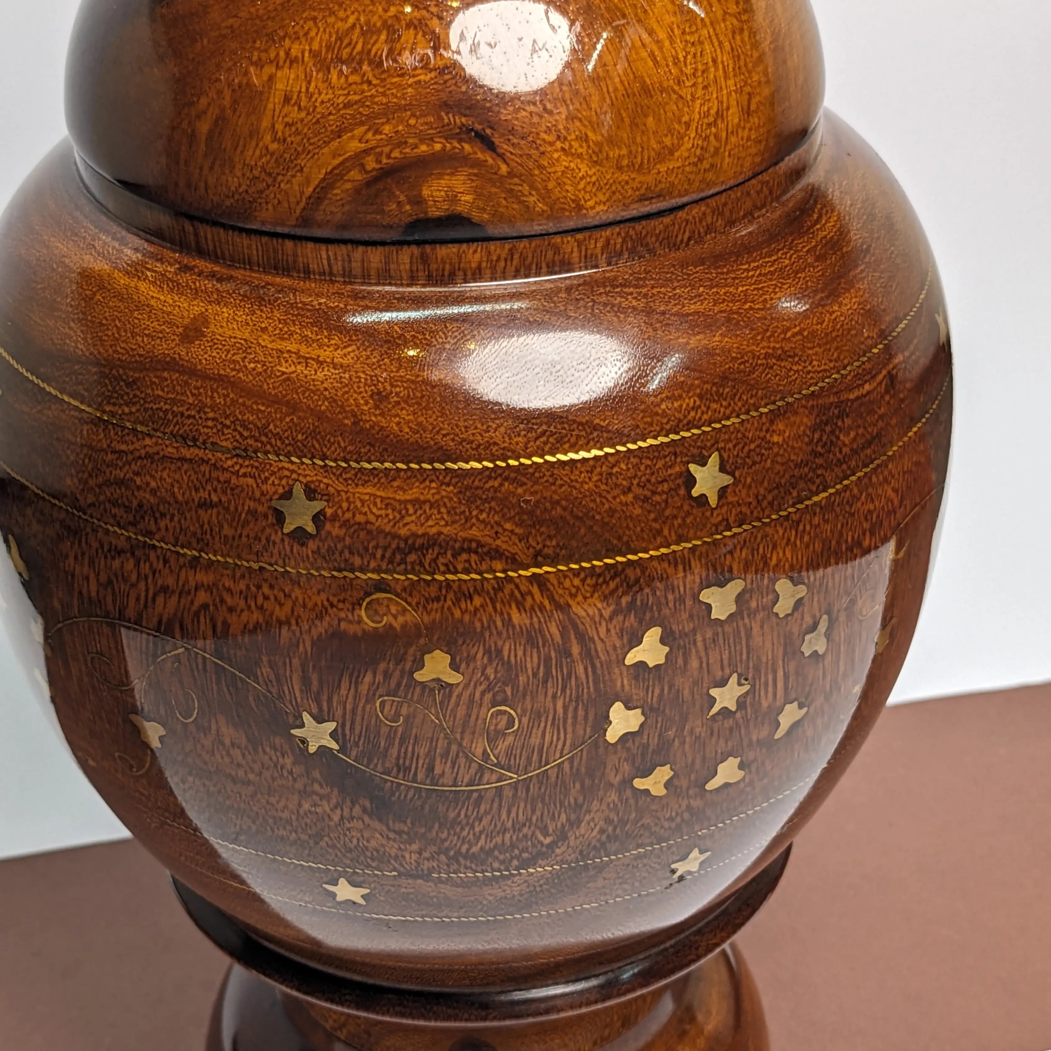 Wooden Brass Art Candy Jar with Lid
