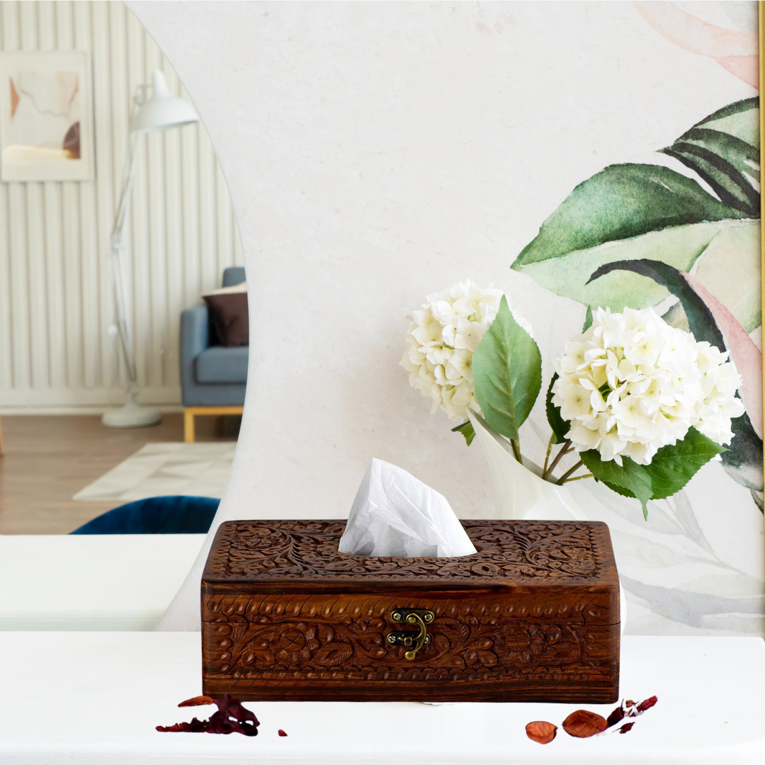 Wooden Tissue Box Holder Carving Art