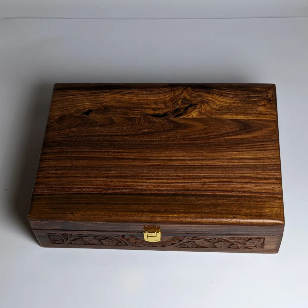 Wooden Watch Box with Plain Top, Carving Art & Shape-Holding Cushions – Organizer for 10 Watches