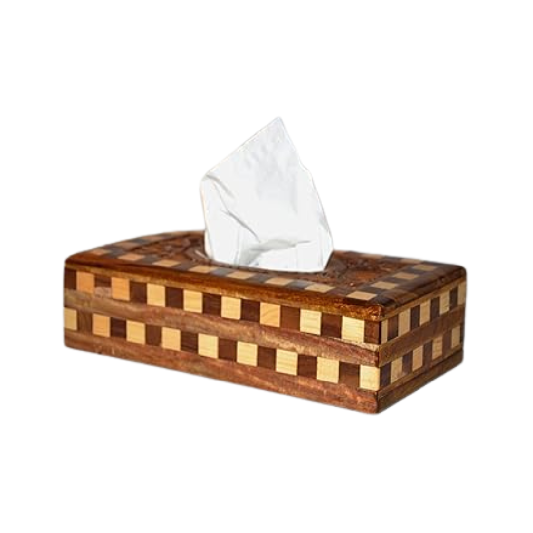 Wooden Checkered Tissue Box Holder