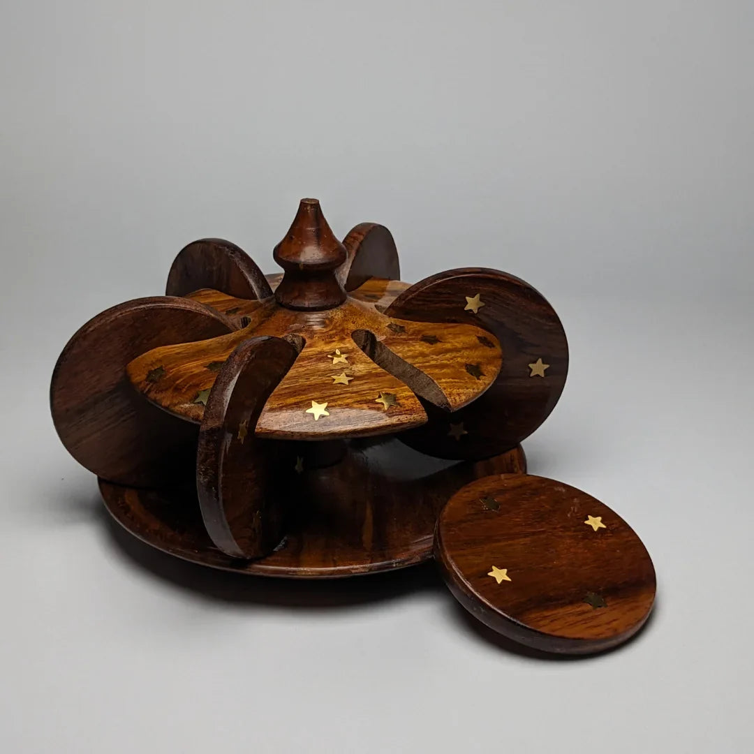 Wooden Tea Coaster Set with Bloom Stand