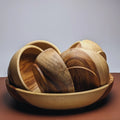 Wooden Serving Bowl Set with Line Art – Artistic Wooden Tableware