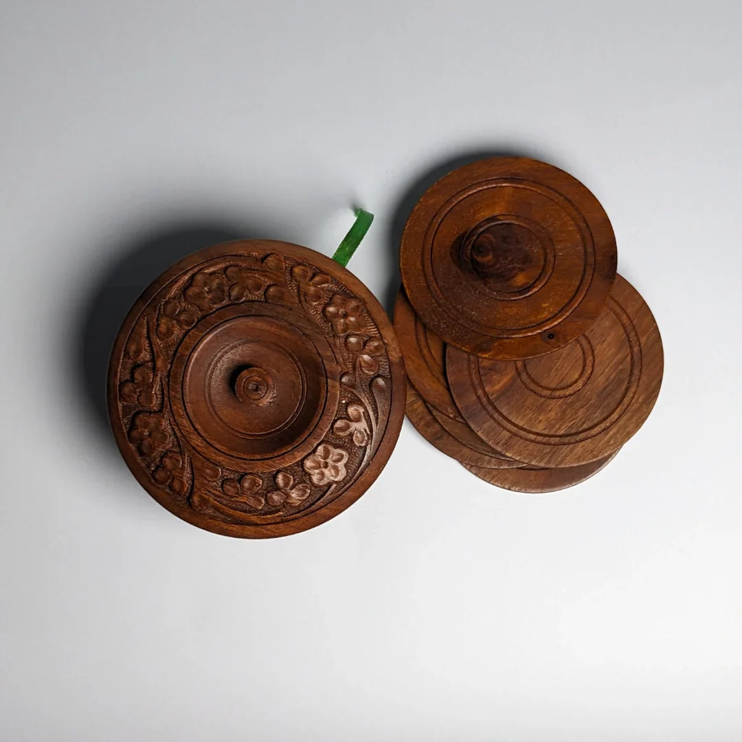 Wooden Tea Mats with Carving Art (Set of 06)