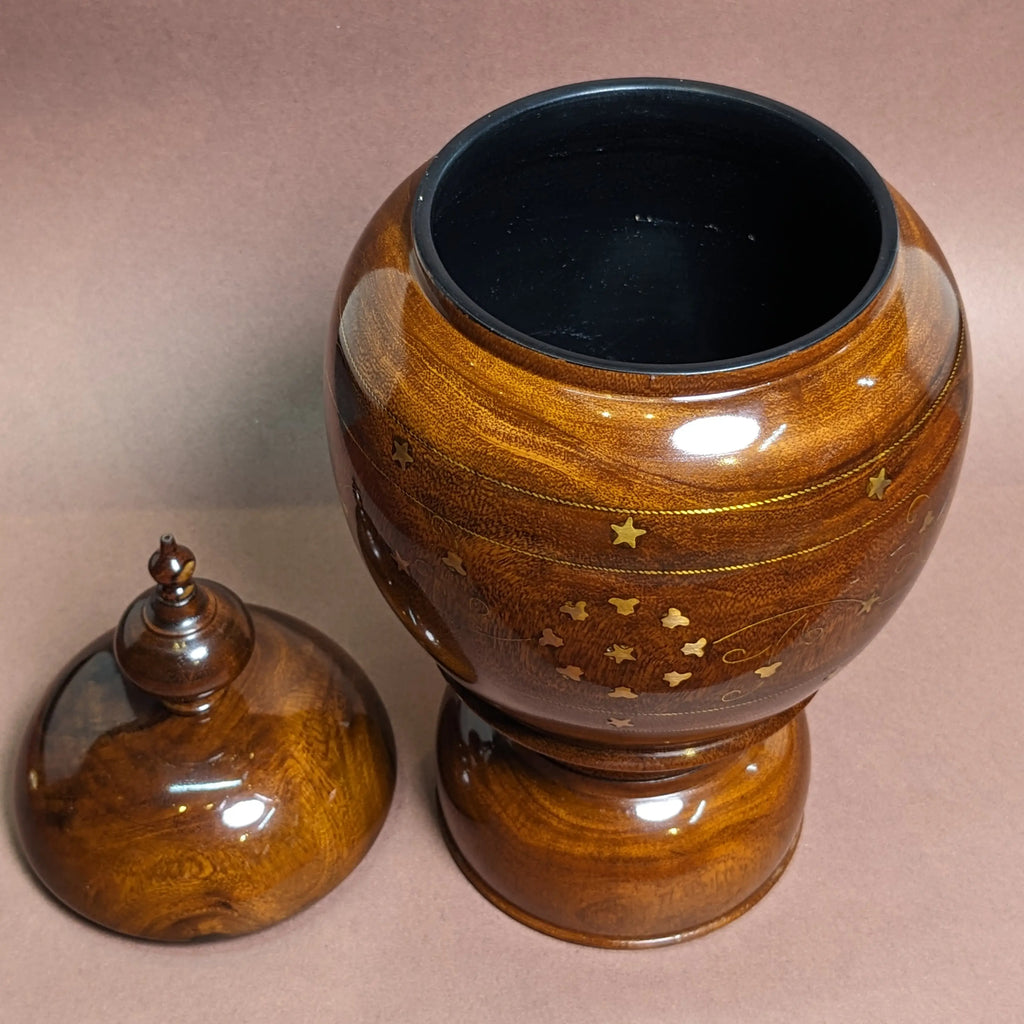 Wooden Brass Art Candy Jar with Lid