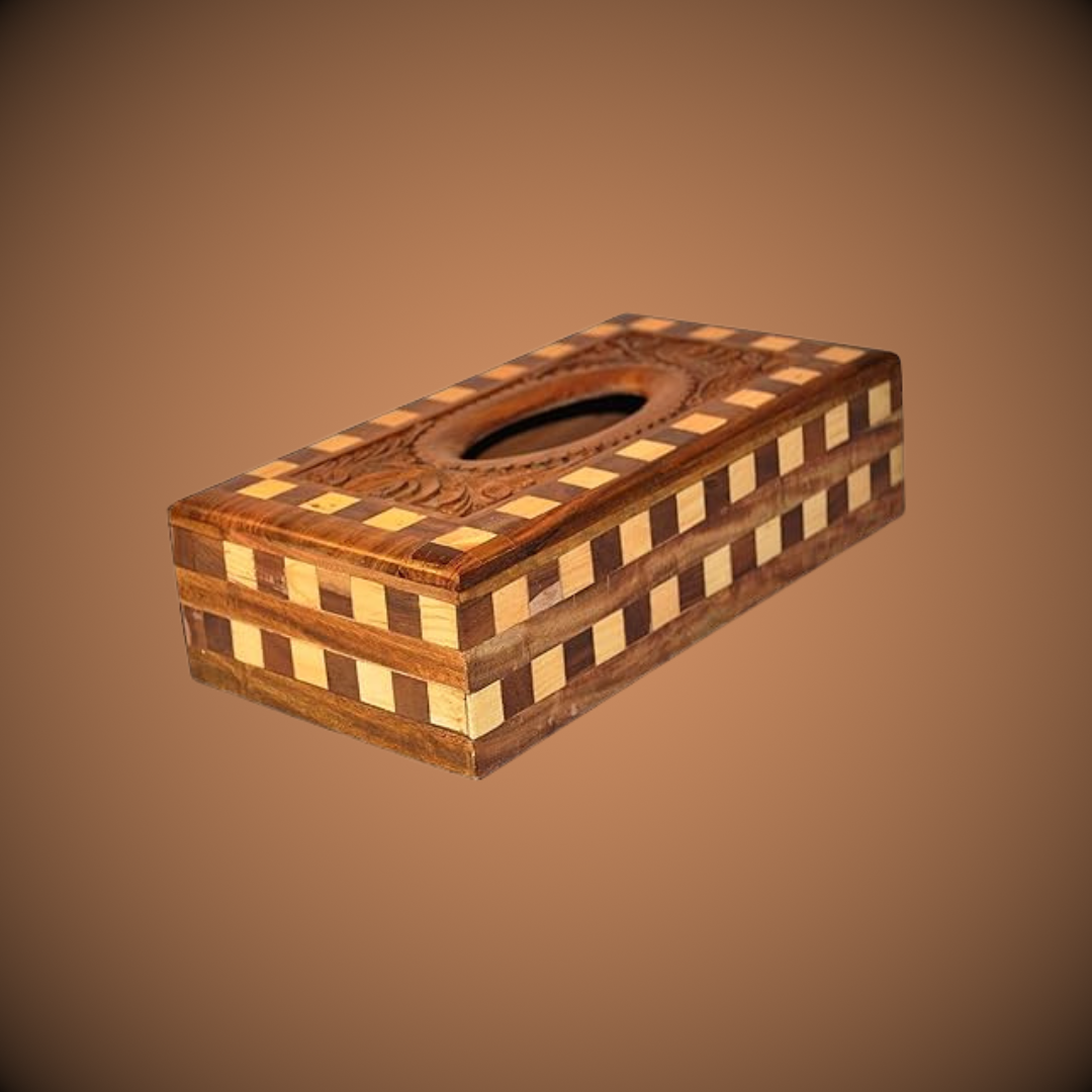Wooden Checkered Tissue Box Holder