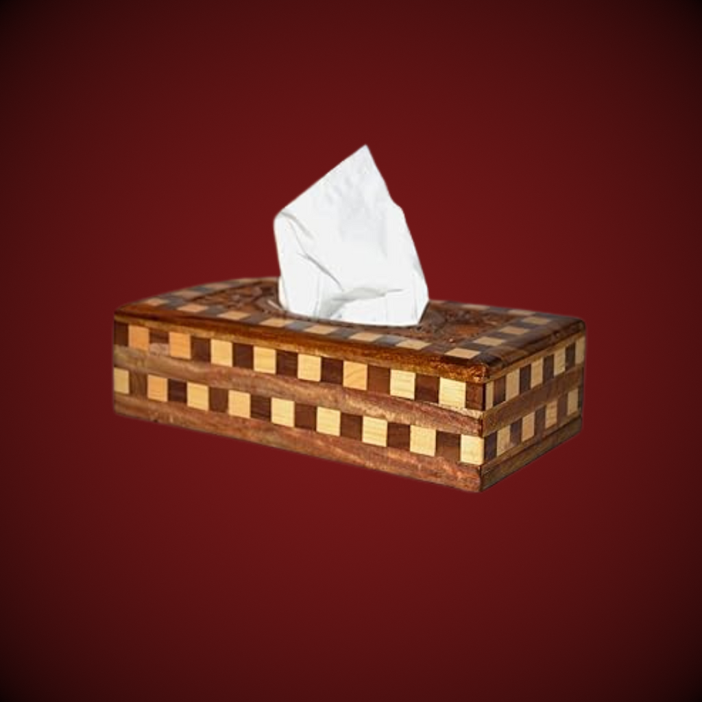 Wooden Checkered Tissue Box Holder
