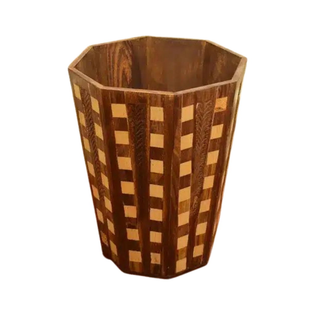 Wooden Checkered Dustbin