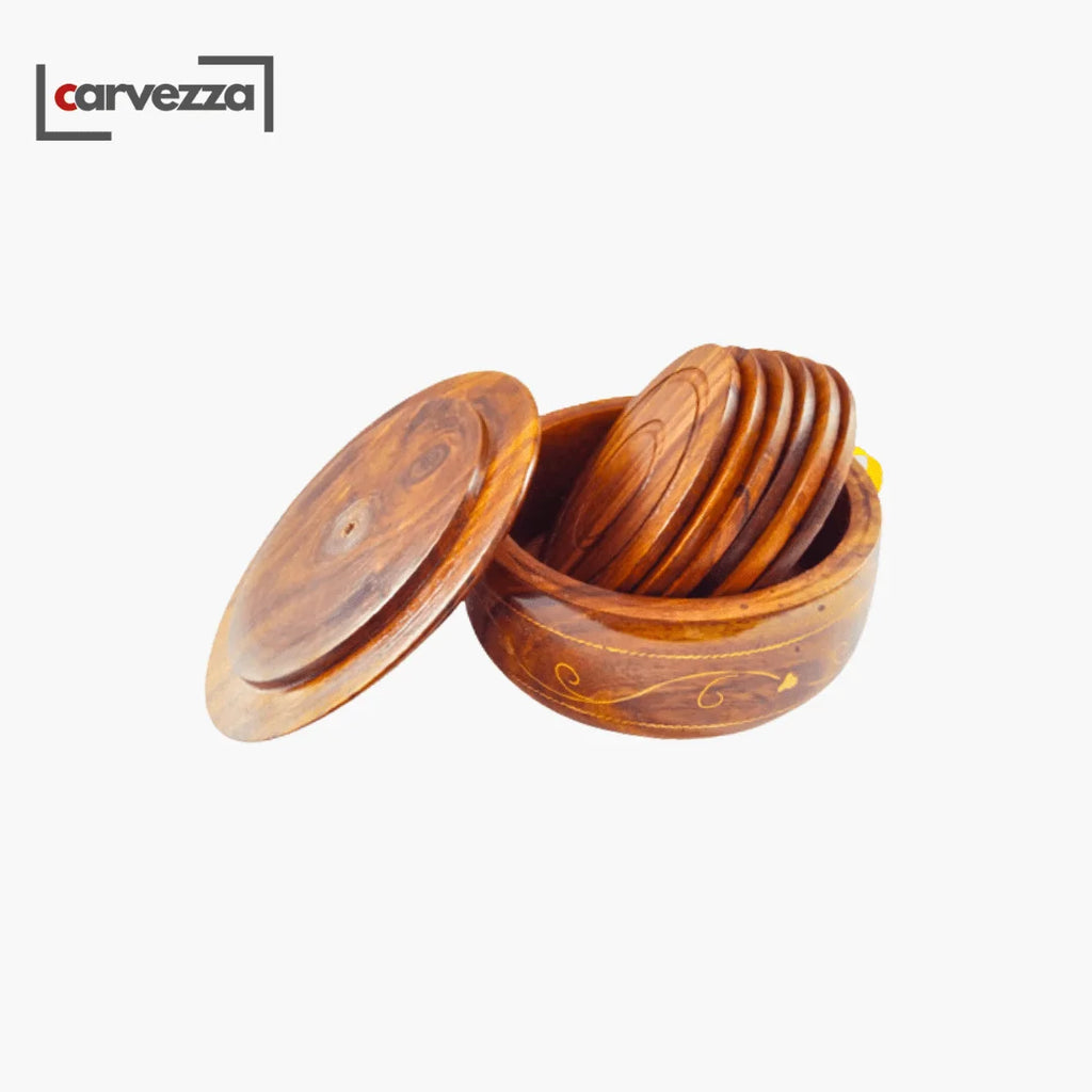 Wooden Tea Mats with Brass Engraving (Set of 6)