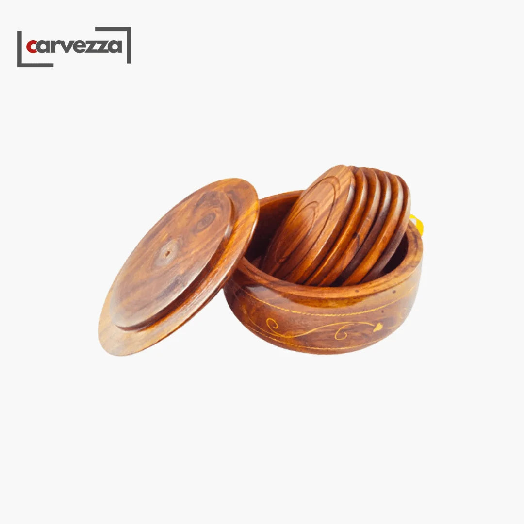 Wooden Tea Mats with Brass Engraving (Set of 6)