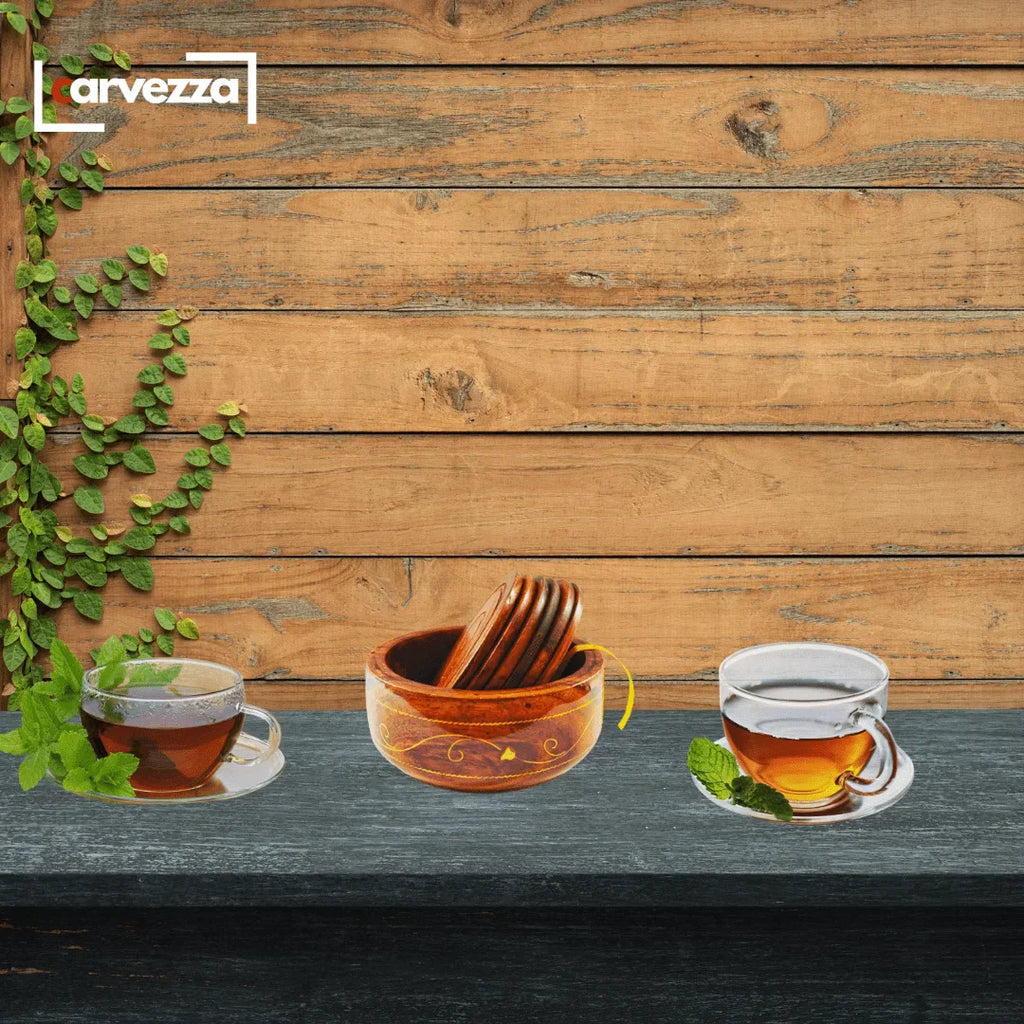 Wooden Tea Mats with Brass Engraving (Set of 6)