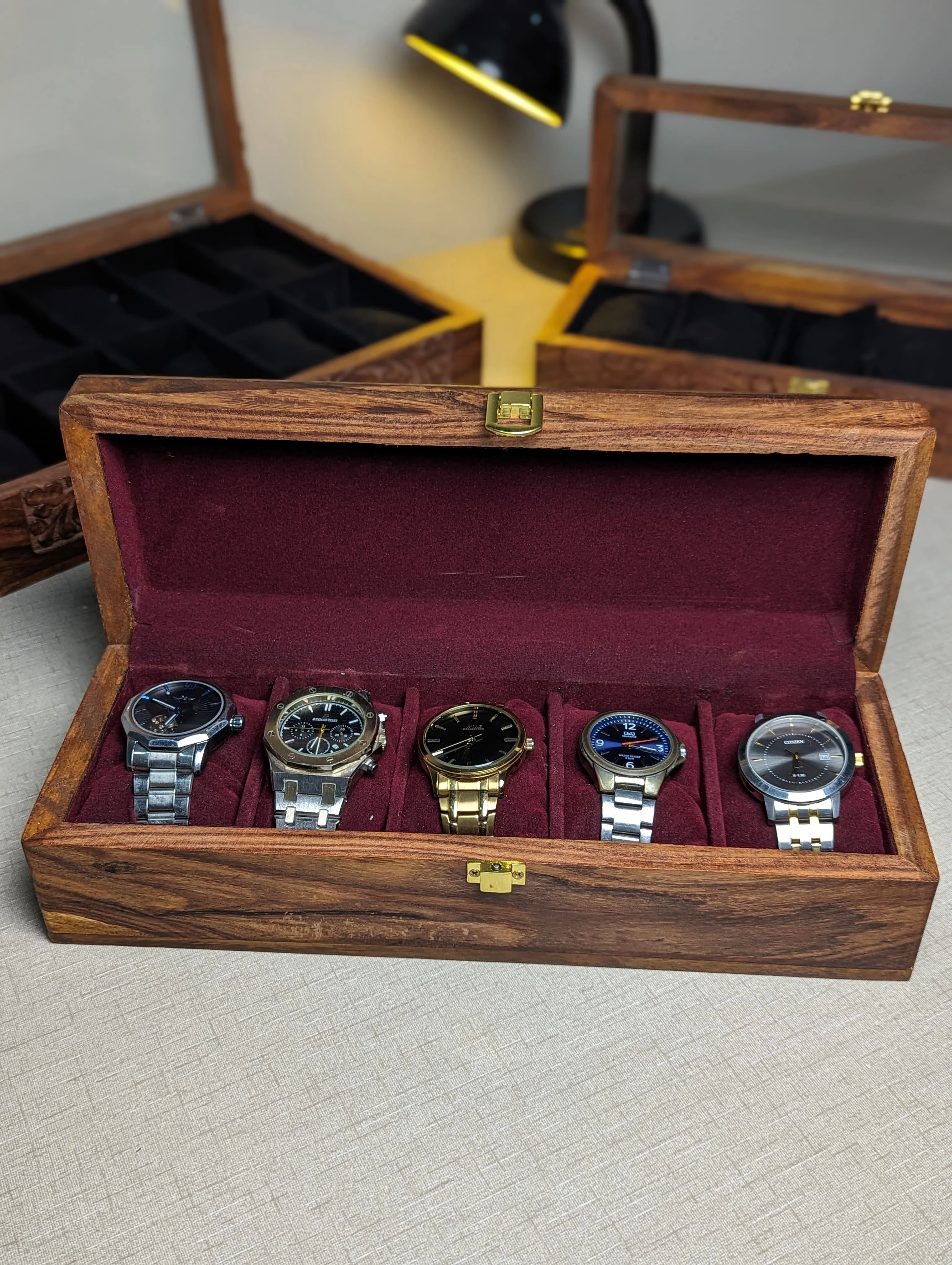 Wooden Watch Box - Organizer for 5 Watches