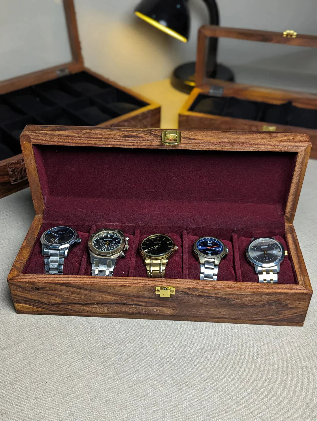 Customize Wooden Watch Organizer Box (With Name )- for 5 Watches