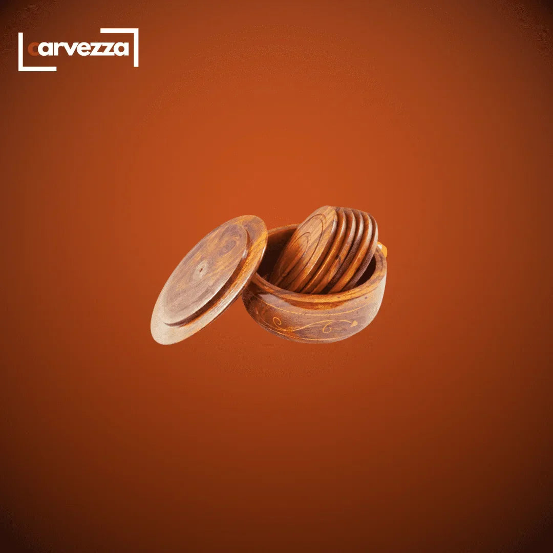 Wooden Tea Mats with Brass Engraving (Set of 6)