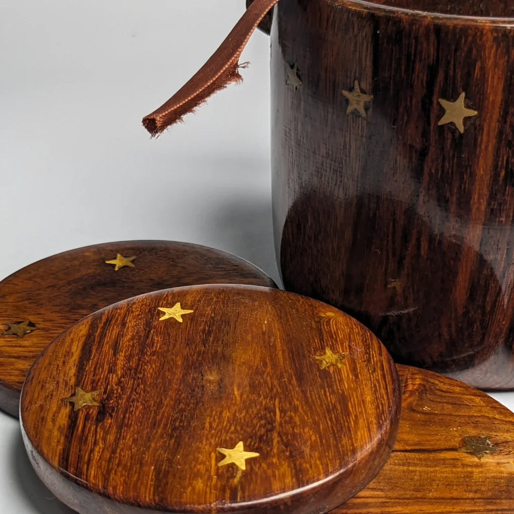 Wooden Tea Coaster Set with Bucket