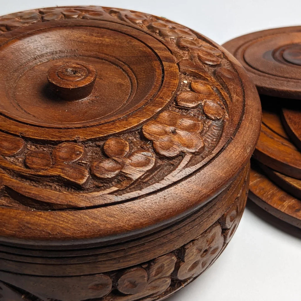 Wooden Tea Mats with Carving Art (Set of 06)