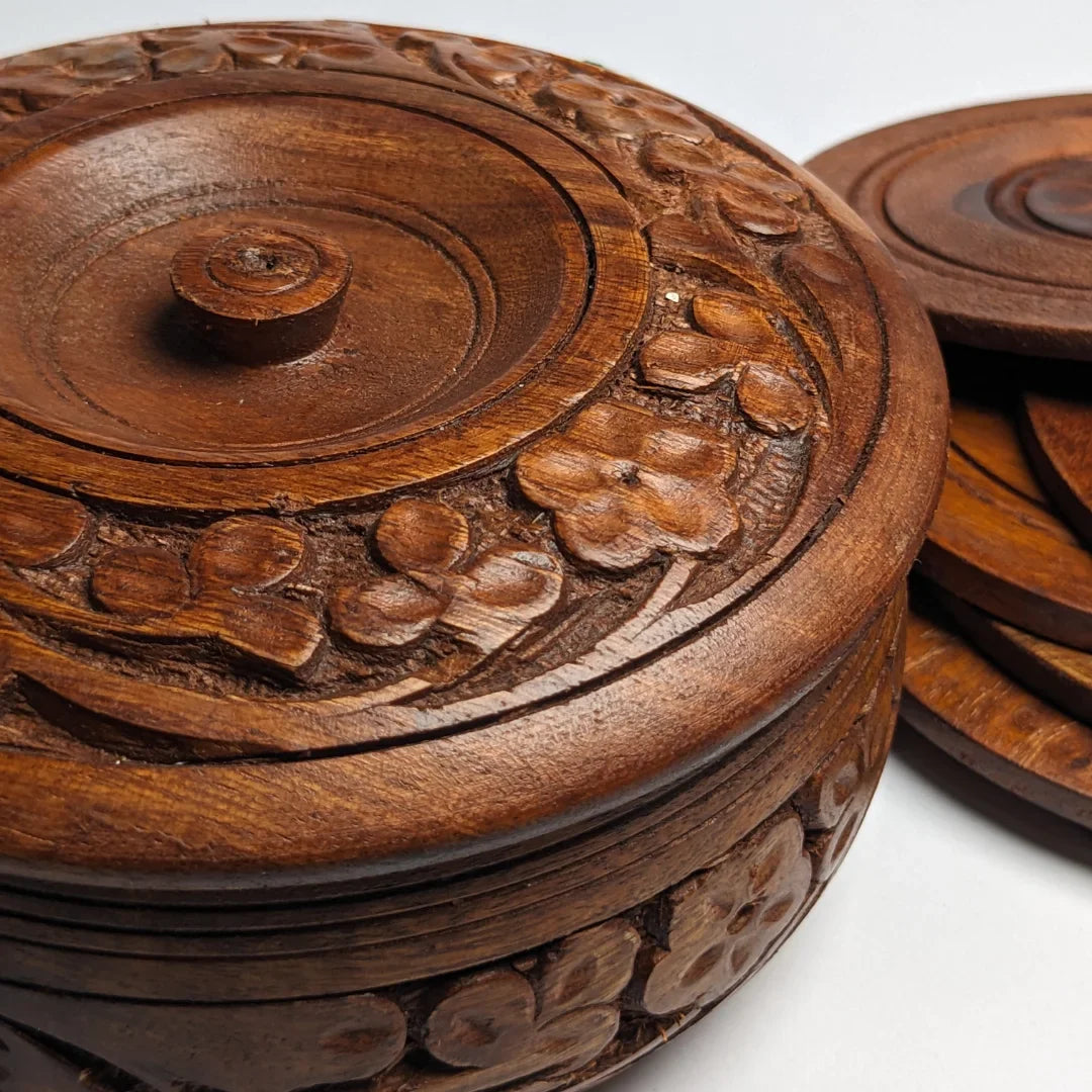 Wooden Tea Mats with Carving Art (Set of 06)