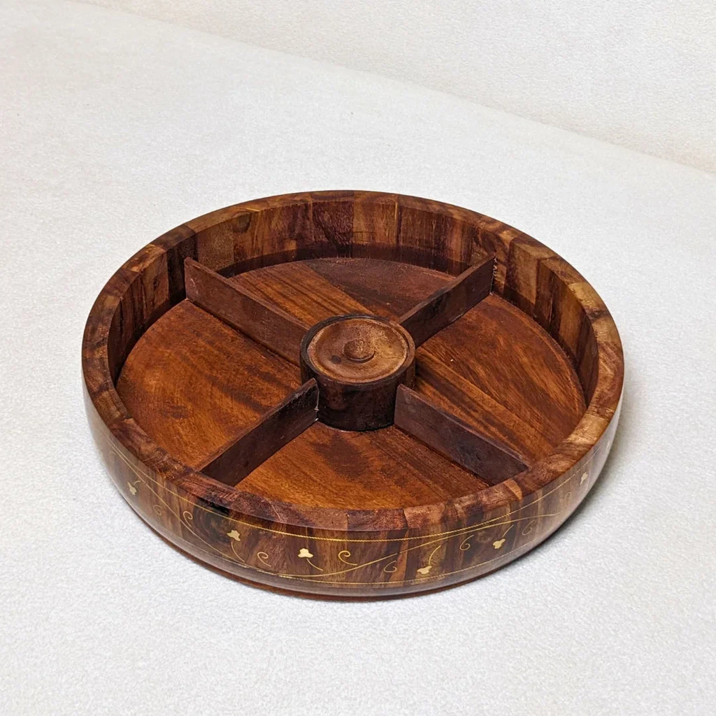Wooden Dry Fruit Box with Glass Lid & Brass Art