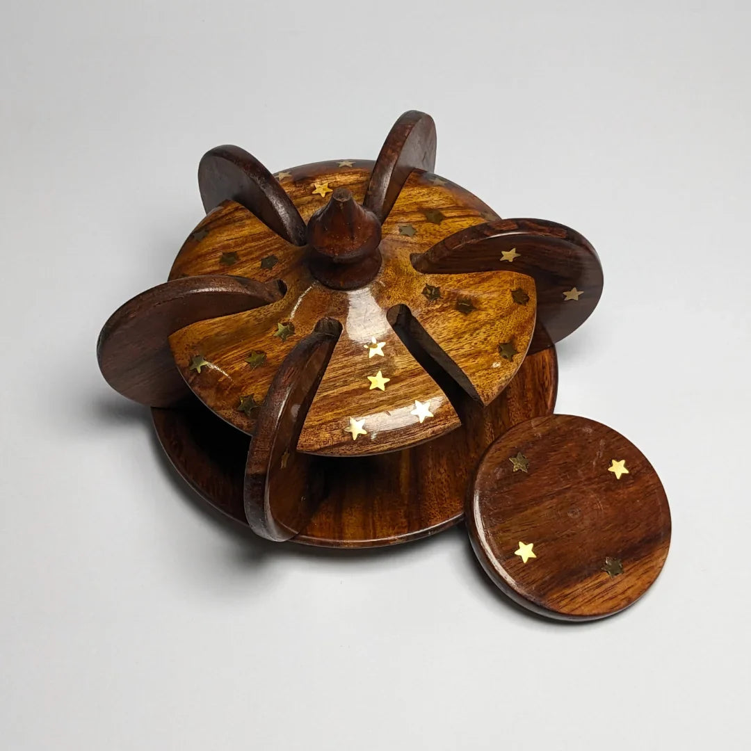 Wooden Tea Coaster Set with Bloom Stand